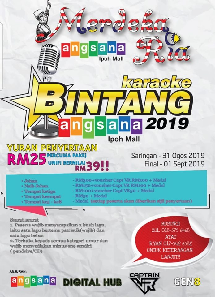 [Perak] Aug 31 – Sept 1, Merdeka Ria – Bintang Karaoke 2019 @ Angsana Ipoh Mall